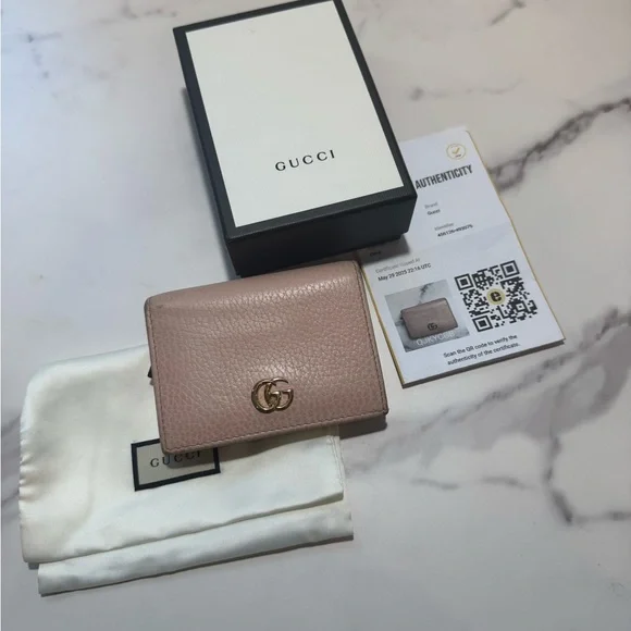Gucci GG Marmont Pink Leather Compact Wallet with box and dust bag